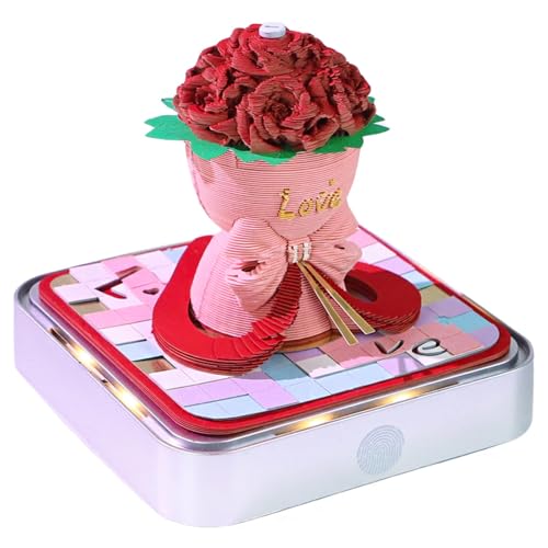 Bewinner 3D-Notizblock mit LED-Licht, Kalender 2026, Handgerissene Rosenskulptur, Hochwertiger Notizblock mit Papierschnitzkunst Als Büro-Schreibtischdekor, Geburtstagsgeschenk (Rot) von Bewinner