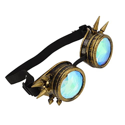 Kaleidoskop Brille, Halloween Kostüm, Steampunk-Brille mit Kaleidoskop Linsen, Verstellbar Schnalle, Universelle Rainbow Rave Steampunk-Brille für Vintage, Dekoration, Party (Bronze) von Bewinner