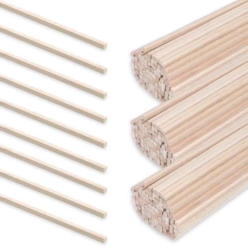 Bewudy 100 Stück Zuckerwatte Stäbe, 3mm x 30cm Eckig Zuckerwattestäbe Zuckerwatte Holzstäbe Zuckerwattestäbchen Zuckerwatten Stäbe Vierkant Für DIY Kunstprojekte Holzarbeiten von Bewudy