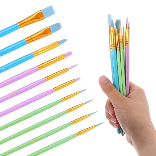 Bewudy 20 Stück Künstlerpinsel Pinselset, 10 Größen Nylon Pinsel Aquarellpinsel Malerei Ölfarben Brush Set Nylon Acrylfarben Pinselset für Künstler, Kinder und Erwachsene von Bewudy