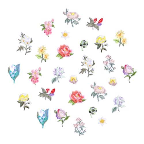 Bewudy 28 Stück Blumen Patches zum Aufbügeln, Bestickte Aufnäher Bügelflicken Bügel Patches Blumen Embroidered Bügelbilder Flicken zum Aufbügeln für Hosen Jeans Hüte Hemden (14 Stile) von Bewudy