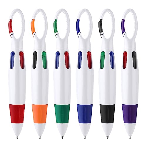 Bewudy 6pcs 4-in-1 Kugelschreiber einziehbare Shuttle Stifte mit Karabiner Clip 4 Farbe Stifte Multicolor Stifte mit Schnalle Schlüsselanhänger für Büro Schule liefert Studenten Geschenke Party Favors von Bewudy