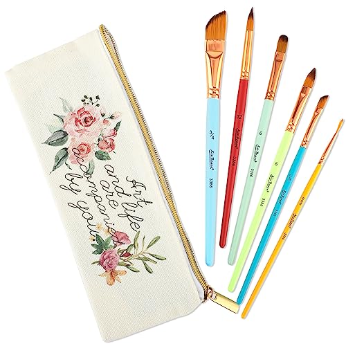 Bewudy 6pcs Pinsel Set mit 1pc Federmäppchen, Aquarellpinsel Set, Pinselset Acrylfarben Kleine Pinsel Set für Künstler Erwachsene und Kinder Aquarell Stifte Modellbau Pinsel von Bewudy