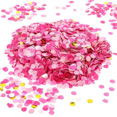 Bewudy 8000 Stück Runde Konfetti, Pastell Bunt Streudeko Konfetti Papier Confetti 1 cm Glitzer Seidenpapier Tischdeko für Geburtstag Hochzeit Valentinstag Jubiläen Party Dekoration (Rosa und Gold) von Bewudy