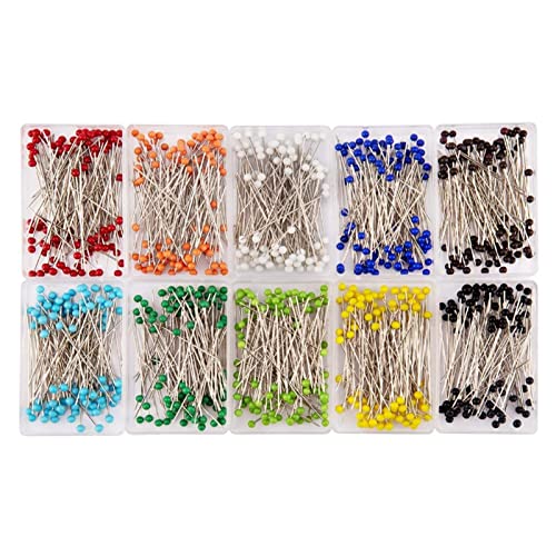 Bexdug Glaskopfstifte,Gerade Stifte mit Perlenköpfen - Quiltnadeln mit farbigen Köpfen, 1000 Stück Positionierungsnadeln für Stoff, Schmuck, Bastel- und Nähprojekte von Bexdug