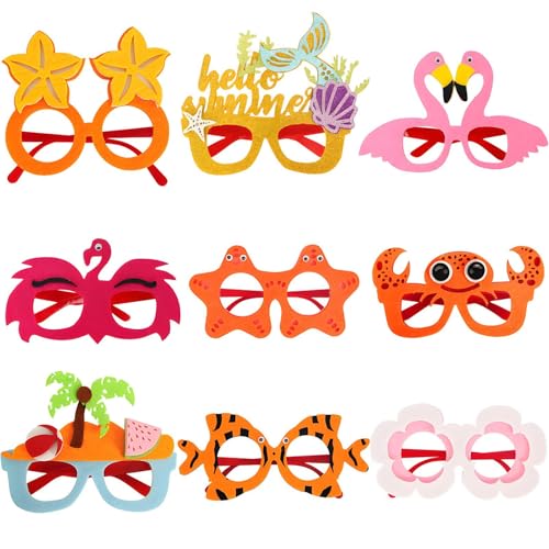 Bexdug Party Sonnenbrille für Erwachsene, Partybrillen - 9x Beach Party Pool Dekoration Sonnenbrille - Lustige thematische kühle Neuheit Streichbrille für Hawaiian Beach Cruise Camping Graduation von Bexdug