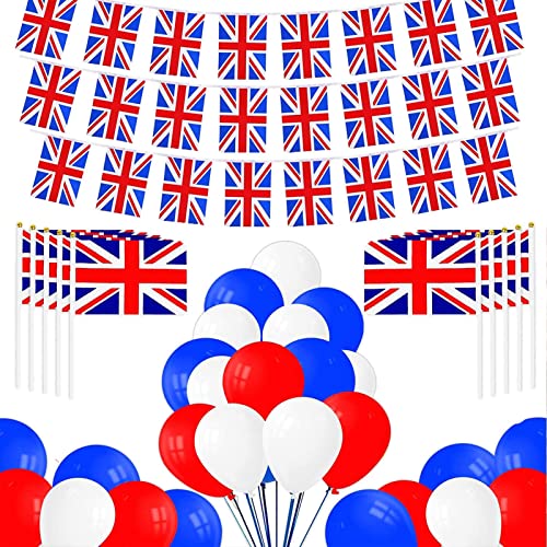 Union Jack Party-Pack-Set - 105-teiliges Luftballon-Set mit britischer Flagge, Rot, Blau, Weiß - Patriotisches Partyzubehör, kreative Ballondekorationen für drinnen, Garten, Supermarkt Bexdug von Bexdug