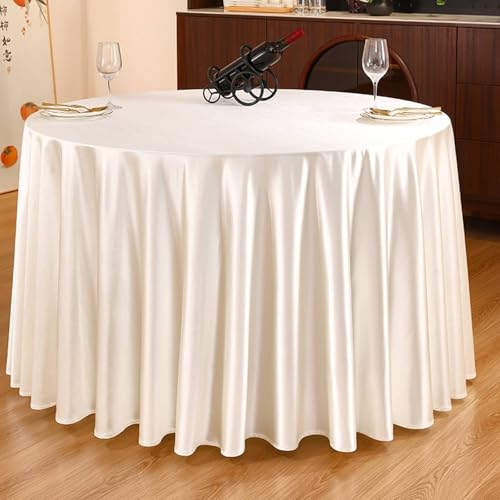 Beydodo Tischdecke Abwaschbar Satin Beige, Tischtuch Hochzeit Rund 340CM Einfarbig Tischdecken für Draußen Party Garten von Beydodo