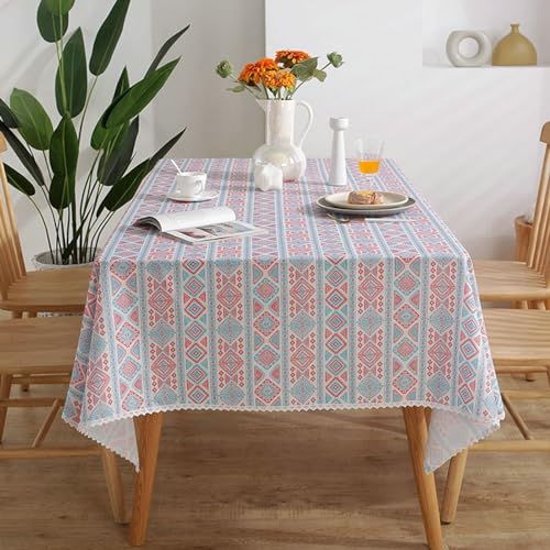 Beydodo Tischdecke Outdoor 140x220CM, Tischtuch Abwaschbar Boho mit Spitze Bedruckt Geometrie Muster Tischdecken Wetterfest für Party Draußen von Beydodo
