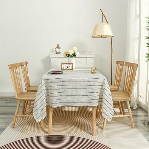 Beydodo Tischdecke Polyester Abwaschbar, Tischtuch Nordisch 140x260 mit Gestreift Muster Tischdecke Hellgrau Schwarz für Draußen Garten Party von Beydodo