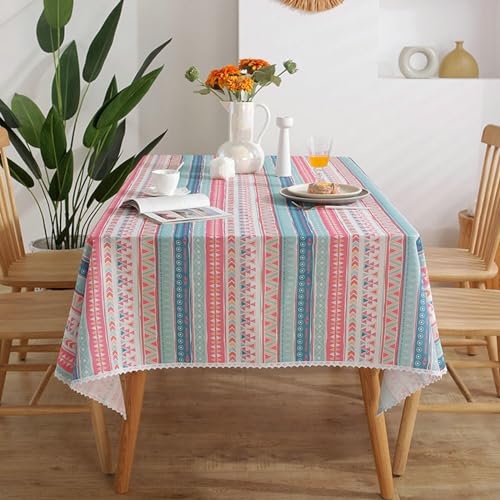 Beydodo Tischdecken Outdoor Eckig, Tischtuch 140x180CM Boho mit Spitze Bedruckt Geometrie Muster Tischdecke Abwaschbar für Draußen von Beydodo