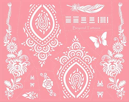 Mandala Blumen Schmetterling Feder Tattoo Stencil Tattoo Schablone Vorlage für Finger- Hand- und Körper Bemalung MS-01 von BeyondTattoos