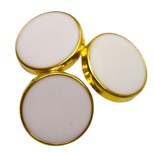 10 x spiegelschwarze runde Knöpfe, 9 - 34 mm (goldener Rand, weiß, 18 mm, 10 Stück) von Bfjpofi