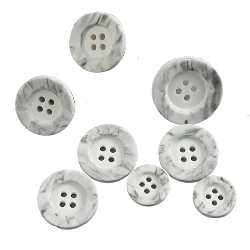 Knöpfe mit breitem Rand, Marmorimitat, 15 mm - 25 mm (grau-weiß, 17,5 mm, 10 Stück) von Bfjpofi