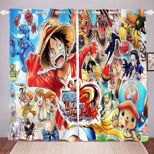 Bfrdollf Anime One Piece Verdunkelungsvorhang Für Schlafzimmer 3D-Druck Luffy Zoro Vorhänge Für Kinderzimme Blickdicht Wohnzimmer (2, 150x166cm(BxH)/ 75x166cmx2) von Bfrdollf