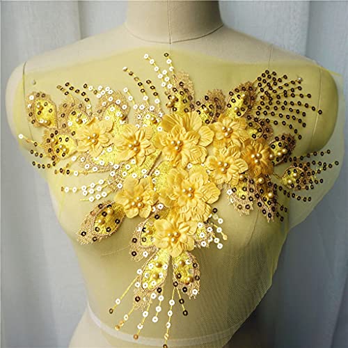 Applique, Patch-Stickerei. Gelbe Paillettenquaste, 3D-Blumen, Rosenperlen, Spitzenstoff, bestickte Kleiderapplikationen, Kragen, Netz, Aufnäher for Hochzeitsdekor, DIY Applique, Patch-Stickerei. Gelbe Paillettenquaste, 3D-Blumen, Rosenperlen, Spitzenstoff, bestickte Kleiderapplikationen, Kragen, Netz, Aufnäher for Hochzeitsdekor, DIY von BgnEhRfL