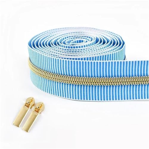 BgnEhRfL Reißverschluss, Reißverschlüsse, 5# gestreiftes Nylon-Reißverschlussband for Nähen von Taschen, Endlosrolle, Spiralreißverschluss, DIY-Kleidungszubehör for Nähen, Basteln(BlueLightGold) BgnEhRfL Reißverschluss, Reißverschlüsse, 5# gestreiftes Nylon-Reißverschlussband for Nähen von Taschen, Endlosrolle, Spiralreißverschluss, DIY-Kleidungszubehör for Nähen, Basteln(BlueLightGold) von BgnEhRfL