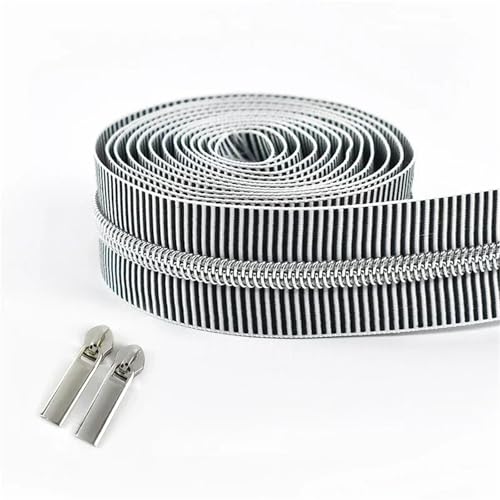 BgnEhRfL Reißverschluss, Reißverschlüsse, 5# gestreiftes Nylon-Reißverschlussband for Nähen von Taschen, Endlosrolle, Spiralreißverschluss, DIY-Kleidungszubehör for Nähen, Basteln(BlackSilver) von BgnEhRfL