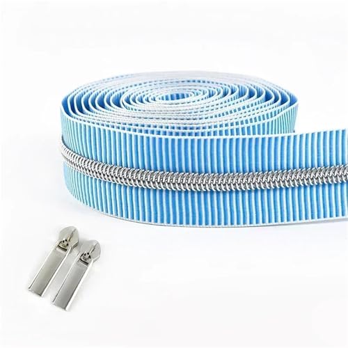BgnEhRfL Reißverschluss, Reißverschlüsse, 5# gestreiftes Nylon-Reißverschlussband for Nähen von Taschen, Endlosrolle, Spiralreißverschluss, DIY-Kleidungszubehör for Nähen, Basteln(BlueSilver) von BgnEhRfL