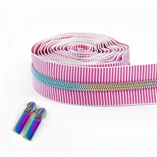 BgnEhRfL Reißverschluss, Reißverschlüsse, 5# gestreiftes Nylon-Reißverschlussband for Nähen von Taschen, Endlosrolle, Spiralreißverschluss, DIY-Kleidungszubehör for Nähen, Basteln(PinkColored) von BgnEhRfL