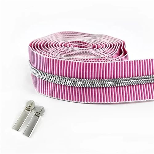 BgnEhRfL Reißverschluss, Reißverschlüsse, 5# gestreiftes Nylon-Reißverschlussband for Nähen von Taschen, Endlosrolle, Spiralreißverschluss, DIY-Kleidungszubehör for Nähen, Basteln(PinkSilver) von BgnEhRfL