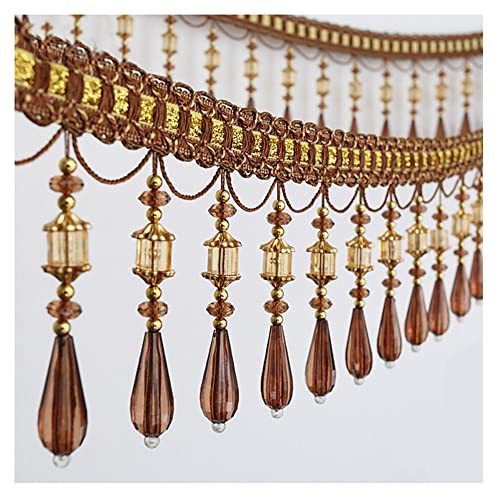 Quasten, Kristall-Quasten, 3 m lange Quastenfransenbesatz, Kristallperlen, Spitze, hängende Anhängerbänder for Nähen, Heimdekoration, Kostümzubehör(Brown) von BgnEhRfL