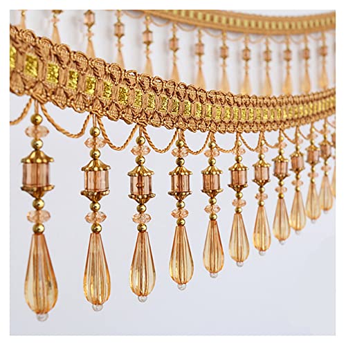 Quasten, Kristall-Quasten, 3 m lange Quastenfransenbesatz, Kristallperlen, Spitze, hängende Anhängerbänder for Nähen, Heimdekoration, Kostümzubehör(Light Brown) von BgnEhRfL