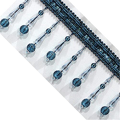 Quasten, Kristall-Quasten, Perlenfransen, Quaste, Spitzenbesatz, hängende Kugel, Kristall-Nähbänder for Vorhänge, DIY-Bastel- und Kostümzubehör(Blue,3 Meters) von BgnEhRfL