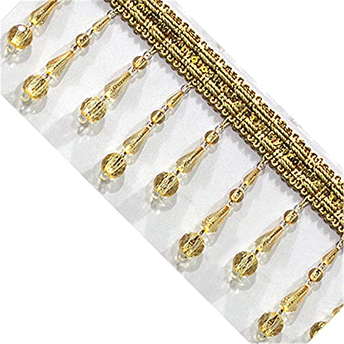 Quasten, Kristall-Quasten, Perlenfransen, Quaste, Spitzenbesatz, hängende Kugel, Kristall-Nähbänder for Vorhänge, DIY-Bastel- und Kostümzubehör(Golden yellow,3 Meters) von BgnEhRfL