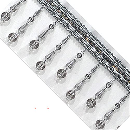 Quasten, Kristall-Quasten, Perlenfransen, Quaste, Spitzenbesatz, hängende Kugel, Kristall-Nähbänder for Vorhänge, DIY-Bastel- und Kostümzubehör(Gray,1 Meter) von BgnEhRfL