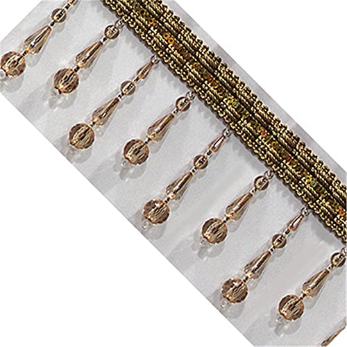 Quasten, Kristall-Quasten, Perlenfransen, Quaste, Spitzenbesatz, hängende Kugel, Kristall-Nähbänder for Vorhänge, DIY-Bastel- und Kostümzubehör(Light coffee,1 Meter) von BgnEhRfL