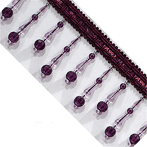 Quasten, Kristall-Quasten, Perlenfransen, Quaste, Spitzenbesatz, hängende Kugel, Kristall-Nähbänder for Vorhänge, DIY-Bastel- und Kostümzubehör(Red,3 Meters) von BgnEhRfL