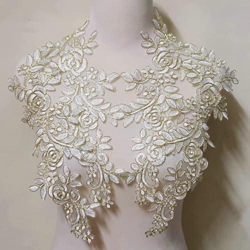 Stickerei-Applikation, Braut-Spitze, 4 Stück, Spitzen-Blumen-Patch-Applikation, Reparatur, Hochzeitskleid-Zubehör, DIY, 36 x 14 cm (Color : Light Gold) von BgnEhRfL