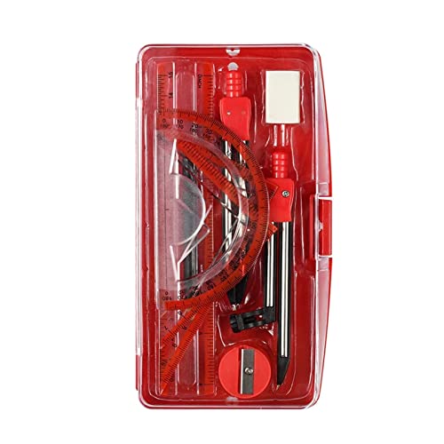 Zirkel, Kreisförmiges Messgerät-Set, professioneller Kompass, tragbarer Präzisions-Winkelmesser, Zeichendreieck, Radiergummi, Kompasse-Set(Red) von BgnEhRfL