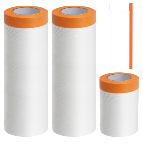Bhina 3 Rollen Abdeckfolie mit Klebeband 3er-Set, Maler Abdeckfolie, Klebeband Malerkrepp mit Folie, Selbstklebende Transparent Innenraum Abklebeband Maler Folie zum Staubschutz (55cm, 150cm, 270cm) von Bhina