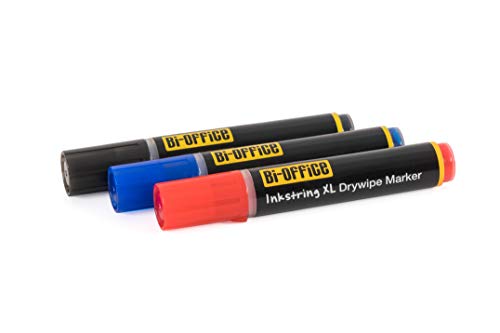 Bi-Office Inkstring XL Whiteboard Marker mit Geltinte und 3 mm Runder Spitze - 3er-Pack sortiert, rot, Blau und Schwarz von Bi-Office
