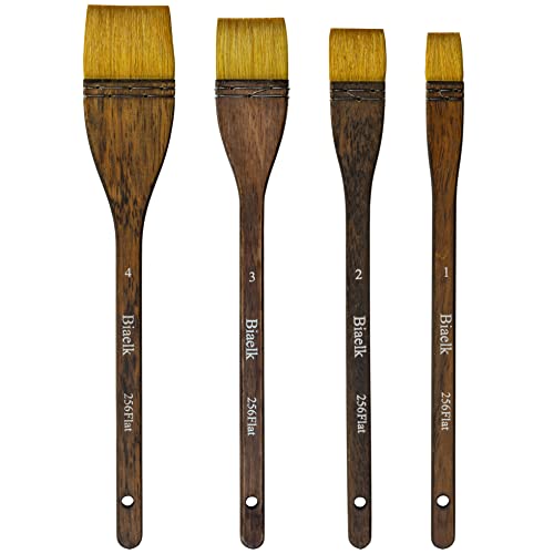 Biaelk 256Flache 4 Stück Ziegenhaar Holzgriff Aquarell Künstlerfarbe Kunstbedarf Pinsel Größe #1#2#3#4 Hake Pinsel für Aquarellmalerei von Biaelk