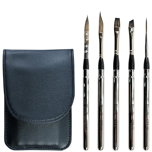 Biaelk GTS-05 Reise-Aquarell-Pinsel-Set, 5-teilig, professionelle Pinsel, Gesicht, Miniatur, Dolch, flache, runde Pinsel für Aquarell, Gouch, Acryl von Biaelk
