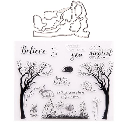 Bianriche Baumhase Igel Maus Silikon Stempel mit Stanzformen Stanzschablonen Set für DIY Kartenherstellung Scrapbooking Prägung Fotoalbum Stempel und Stanzformen von Bianriche