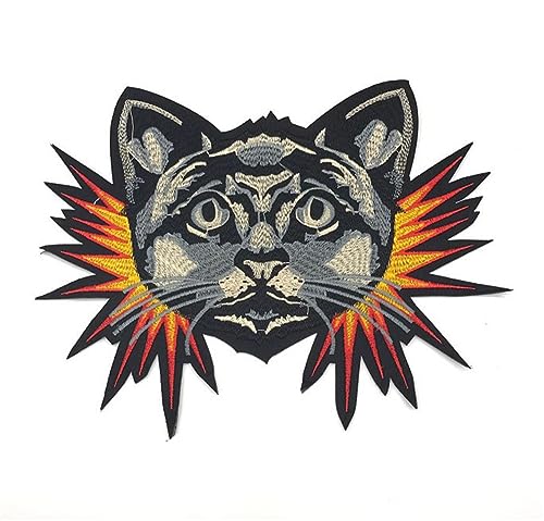 Bianriche Flammen-Katze, bestickt, zum Aufbügeln oder Aufnähen, für T-Shirts, Jeans, Hüte, Taschen, DIY-Zubehör, Größe S von Bianriche