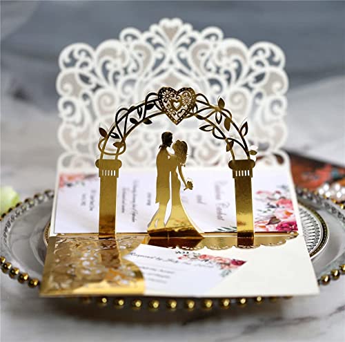 Bianriche Hochzeitseinladungskarten, lasergeschnittene Einladungen mit blanko bedruckbaren Papierumschlägen für Brautparty, Verlobung, Jahrestag, 25 Stück von Bianriche