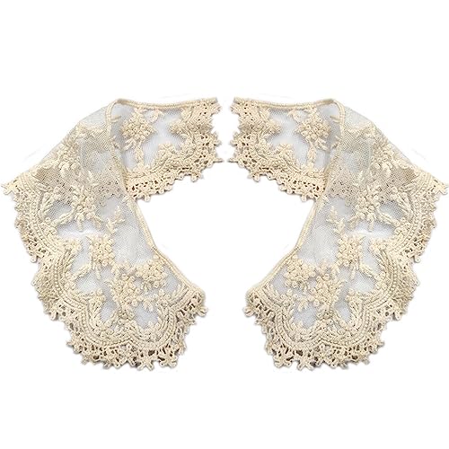 Bianriche Spitzenkragen-Stickerei-Applikation zum Nähen mit floralem Ausschnitt, Motiv Hochzeitskleid, Brautkleid, Basteln, Kleidung, 1 Paar, Beige von Bianriche