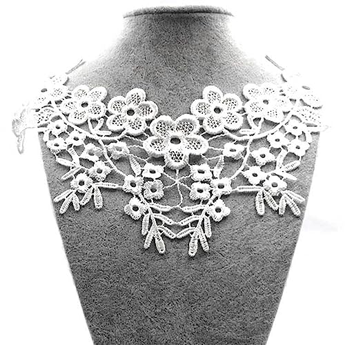 Bianriche Spitzenkragen Stickerei Ausschnitt Applikation Nähen Blumen Blätter Aufnäher Motiv Hochzeitskleid Braut Handwerk Kleidung DIY Dekorationen 1 Stück, weiß von Bianriche