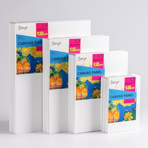 Bianyo Leinwandpaneele zum Malen, 48 Stück (12,7 x 17,8 cm, 20,3 x 25,9 cm, 27,9 x 35,6 cm), 100 % Baumwolle, dreifach grundiert und säurefrei, Kunsttafeln für Acryl- und Ölfarben, ideal für Künstler von Bianyo