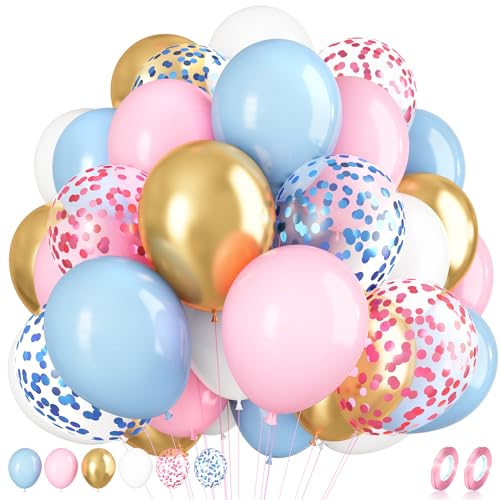 Luftballons Rosa Blau,50 Stück 12 Zoll Konfetti Latex Party Luftballons Geschlecht offenbaren rosa blau weiße Luftballons Pastell Luftballons mit Band für Hochzeit Geburtstag Party Dekoration von Biapian