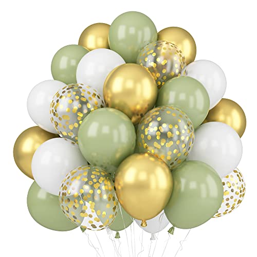 Luftballons Grün gold, 30 Stück Avocado Salbeigrün Ballon Weißgold Metallic Latex Ballon für Eukalyptus Geburtstag Babyparty Hochzeit Brautparty Party Dekorationen von Biapian