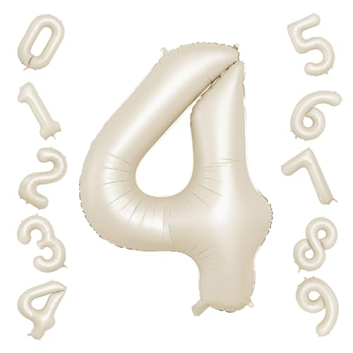 Biapian 40 Zoll Luftballon 4. Geburtstag, XXL Creme Weiß Zahlen 4 Folienballon Sandweiß Helium Ballons für Babyparty Junge Männer 4 Jahre Geburtstags Party Deko (Nummer 4) von Biapian
