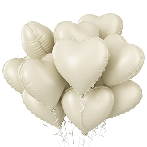 Biapian Cremefarbene Herzluftballons, 10 Stück Beige Herzluftballons Helium Hochzeit, 18 Zoll Cremeweiß Herz Folienballon Luftballon Hochzeit Nude Neutraler für Geburtstagsfeier Valentinstag Babyparty von Biapian