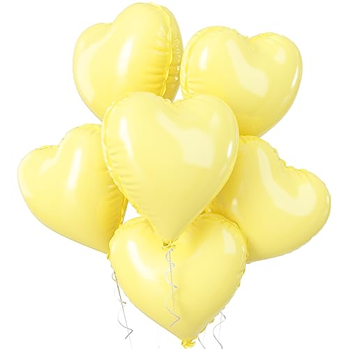 Biapian Gelbe Herzballons Folie, 5 Stück pastellgelbe Herzform-Ballons Valentinstag, 45,7 cm, Macaron-gelber Folienballon für Mädchen Frauen Gänseblümchen-Biene Geburtstag Valentinstag Hochzeit von Biapian