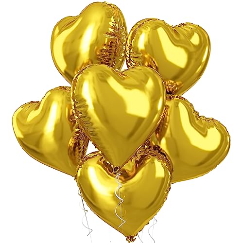 Biapian Herzluftballons Gold, Gold Folienballon Helium, 5 Stück Gold Folienballon Herzluftballons Hochzeit, 18 Zoll Gold Herz Luftballon für Geburtstagsfeier Valentinstag Babyparty Just Married Deko von Biapian